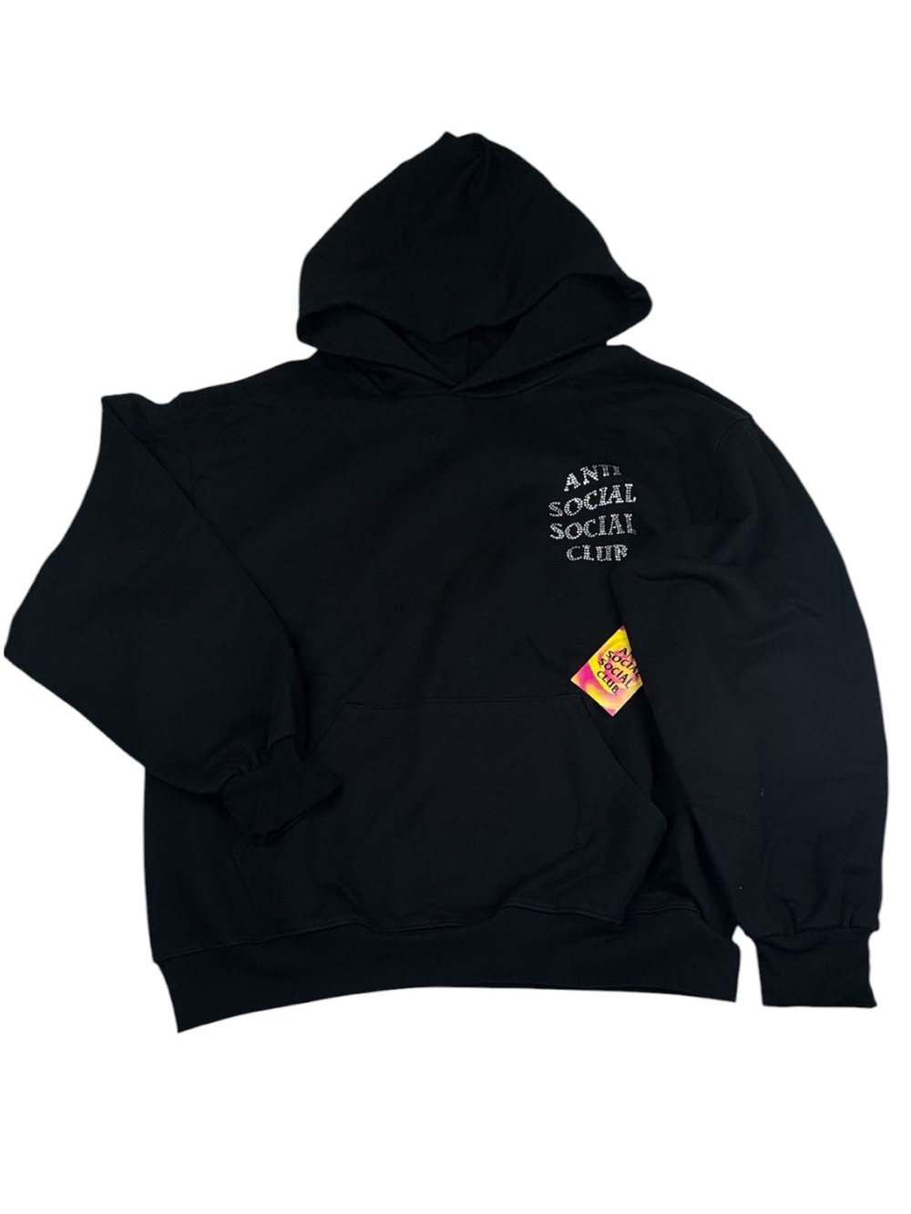 NEW Anti Social Social Club Hoodie Unisex Size XL Black Cotton Rhinestone Logo